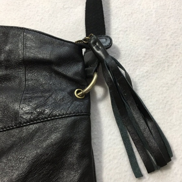 Black Leather Laced Side Foldover Tassel Purse - Picture 4 of 8